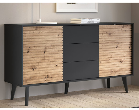 Široká komoda so zásuvkami Willow, čierna/dub artisan%