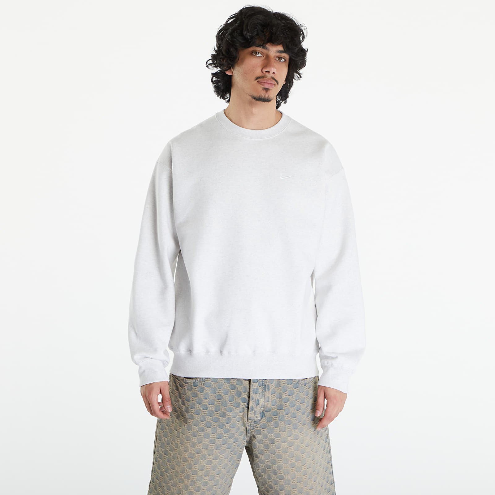 Nike Solo Swoosh Men's Fleece Crew Birch Heather/ White