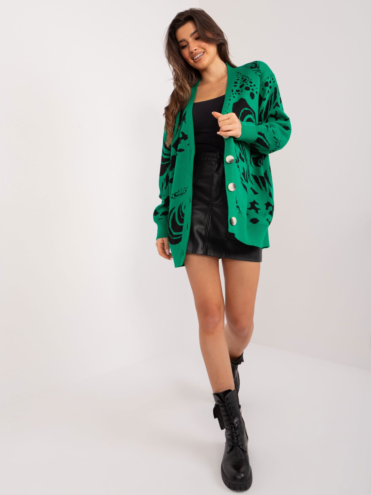 Green cardigan with wool