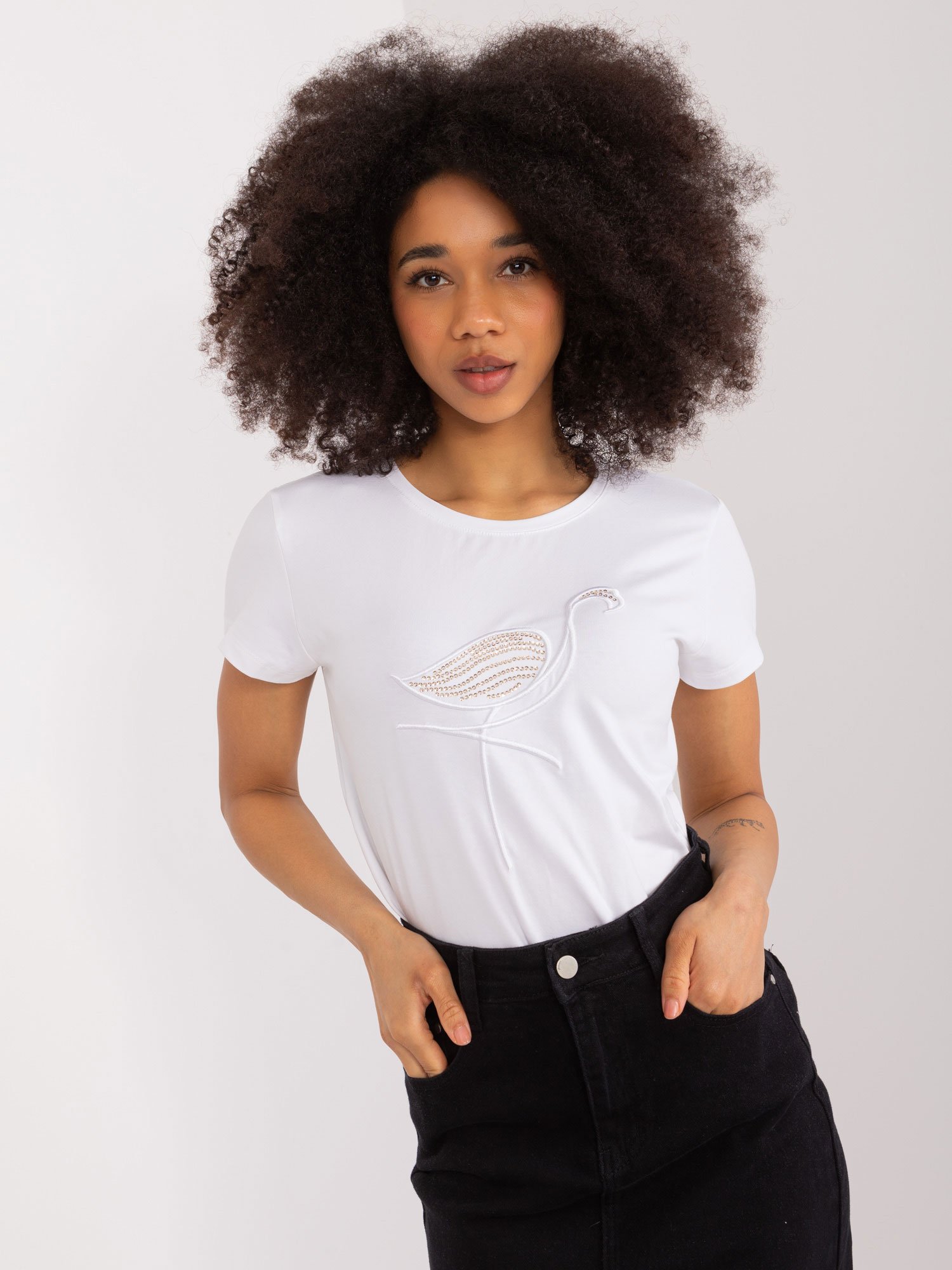 Women's white blouse with sequins BASIC FEEL GOOD