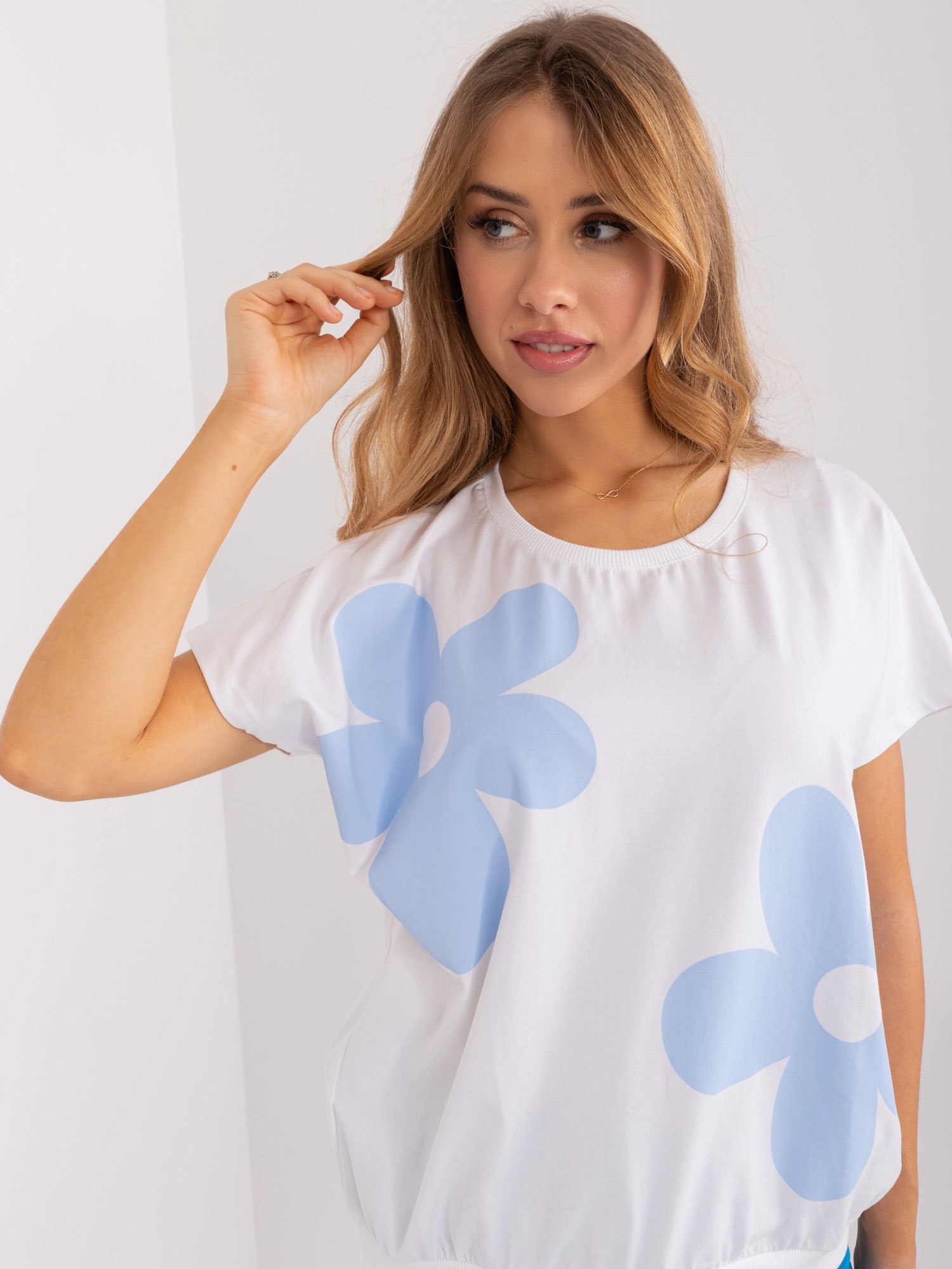 White and light blue floral blouse RUE PARIS