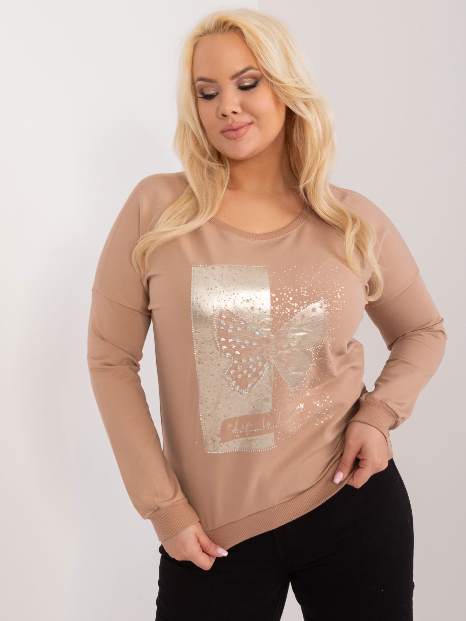 Dark beige women's plus size blouse with applique