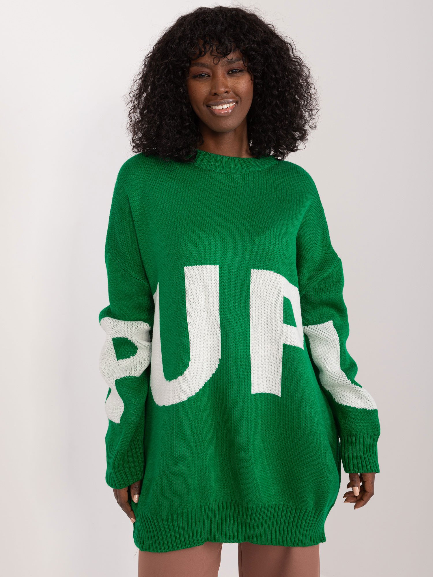 Green oversize sweater with a round neckline