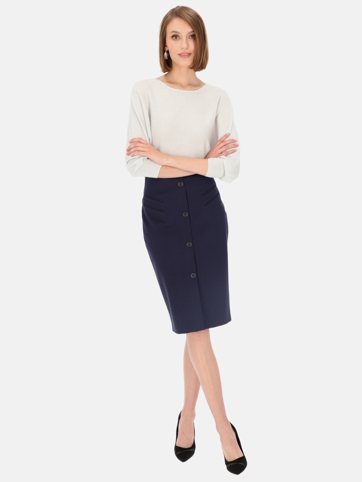 Potis & Verso Woman's Skirt Venta Navy Blue