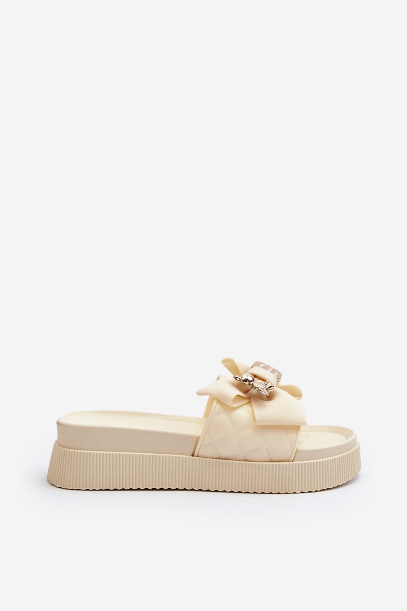Women's beige slippers with bow and teddy bear Katterina