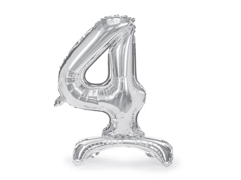 PartyDeco Samostojací fóliový balón 4 strieborný 70 cm