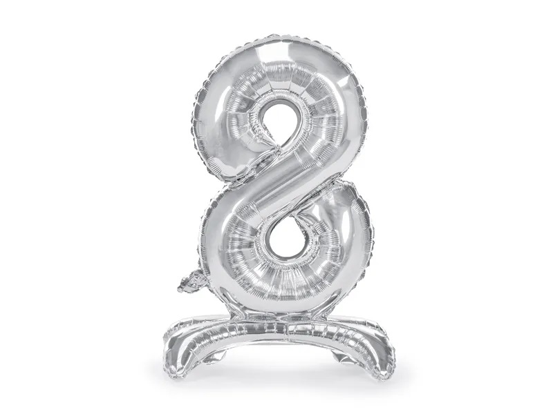 PartyDeco Samostojací fóliový balón 8 strieborný 70 cm