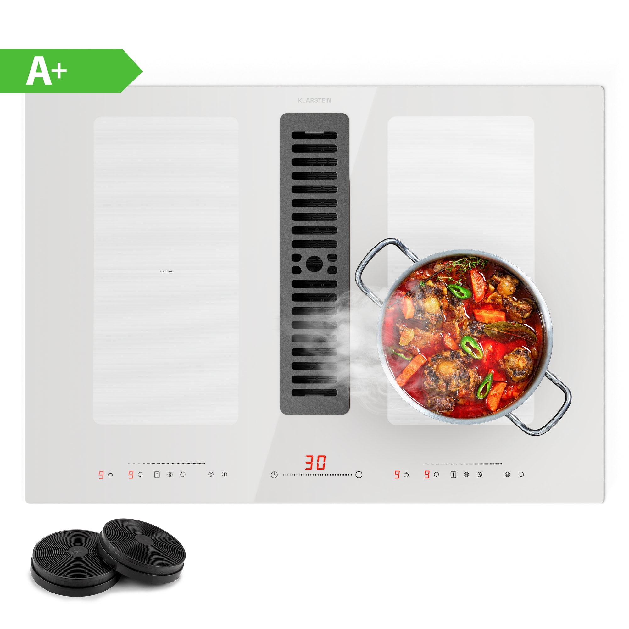 Klarstein Full House 72 Down Air System, indukčná varná doska + digestor, 329 m³/h, EEC A