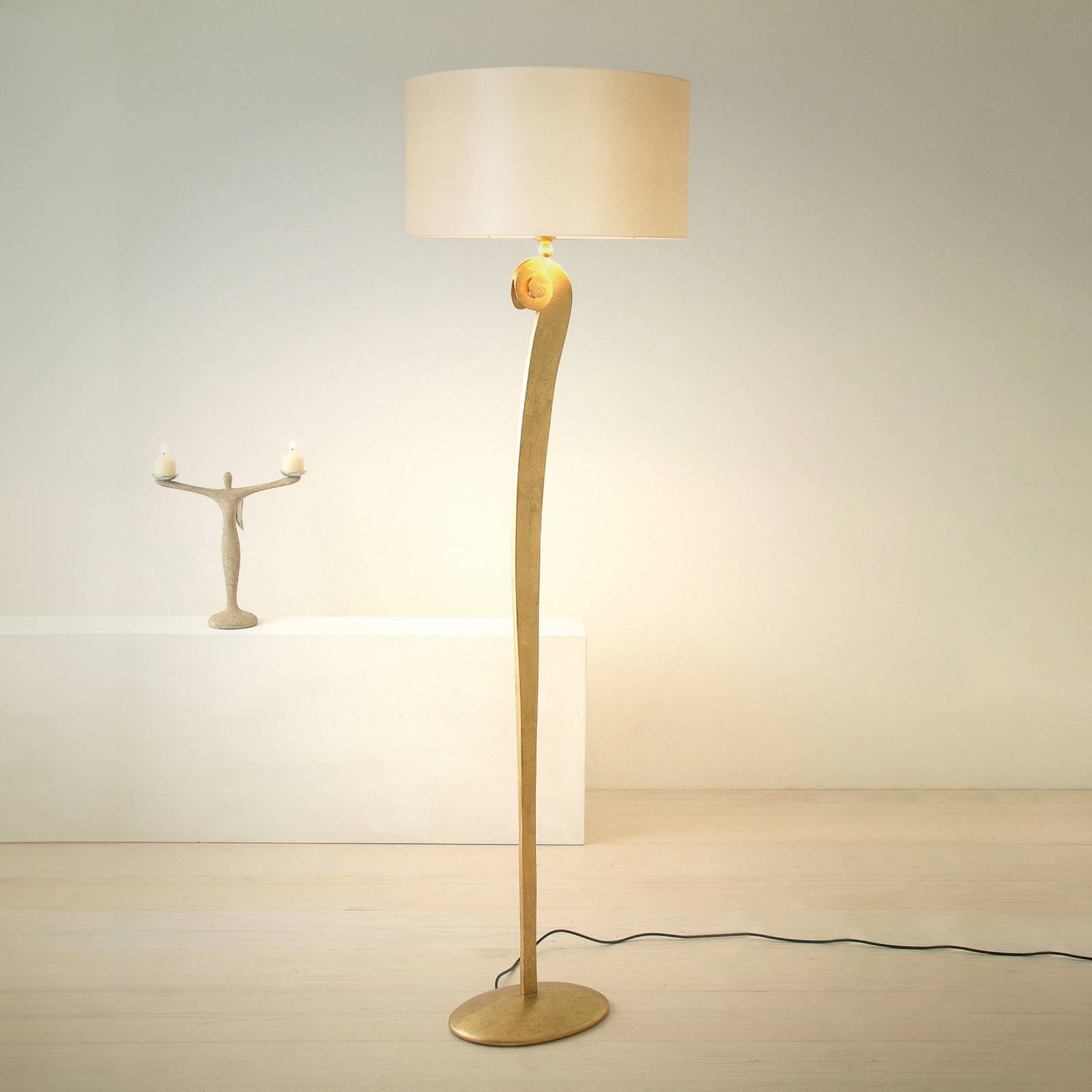 Stojacia lampa Lino, farba zlatá/eku, výška 160 cm, železo