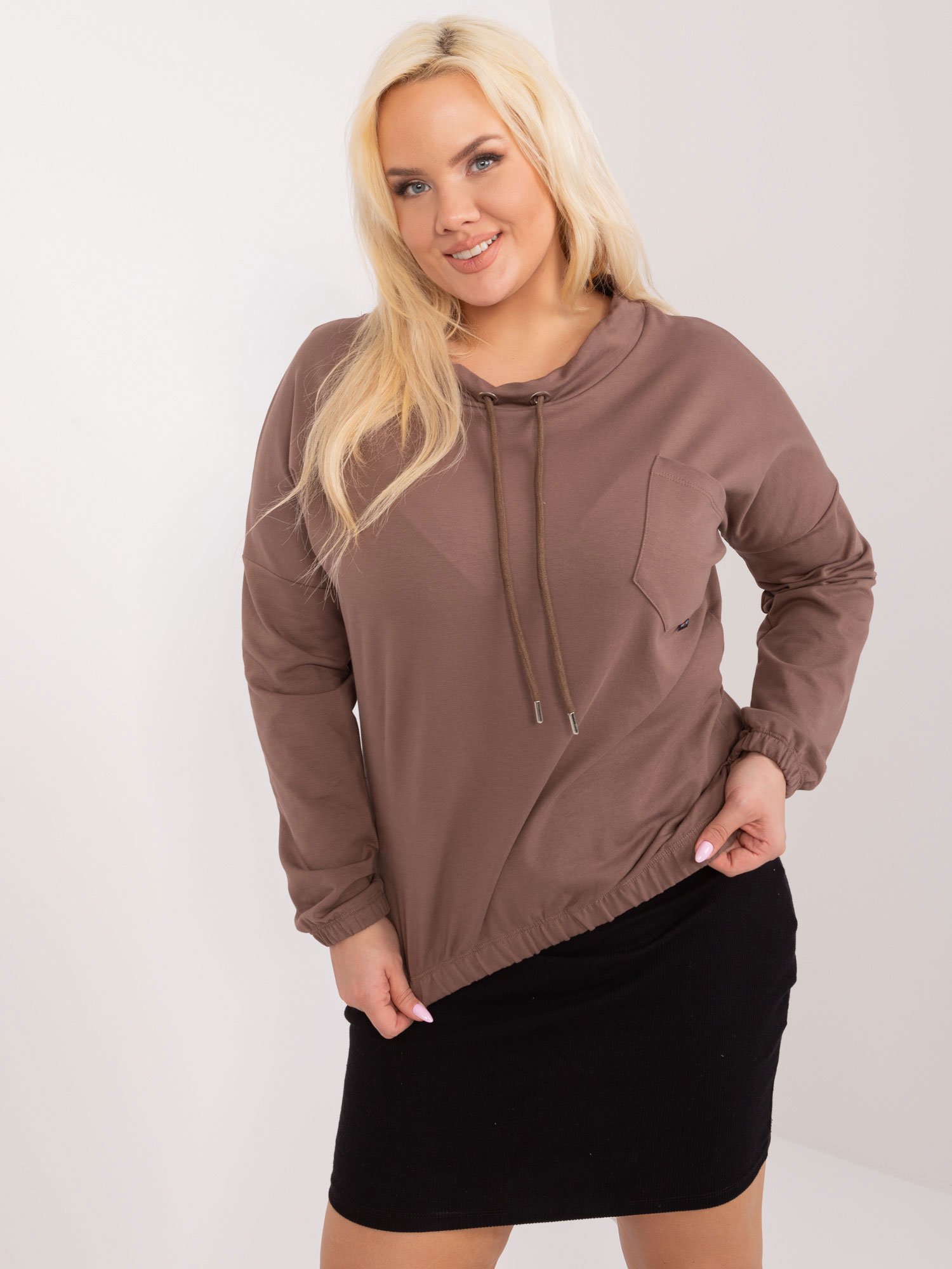 Brown casual oversized blouse with drawstrings