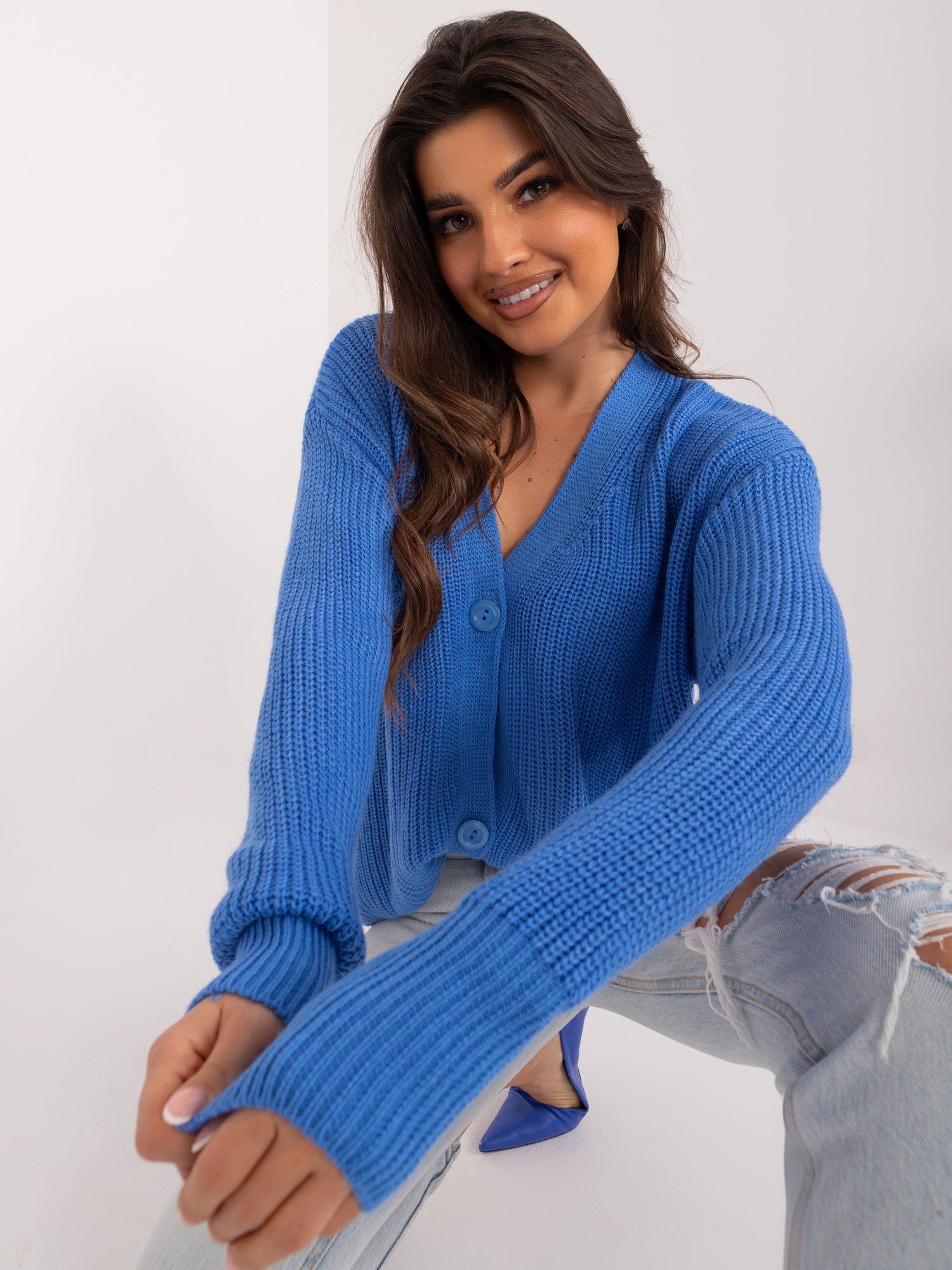 Blue cardigan with a neckline RUE PARIS