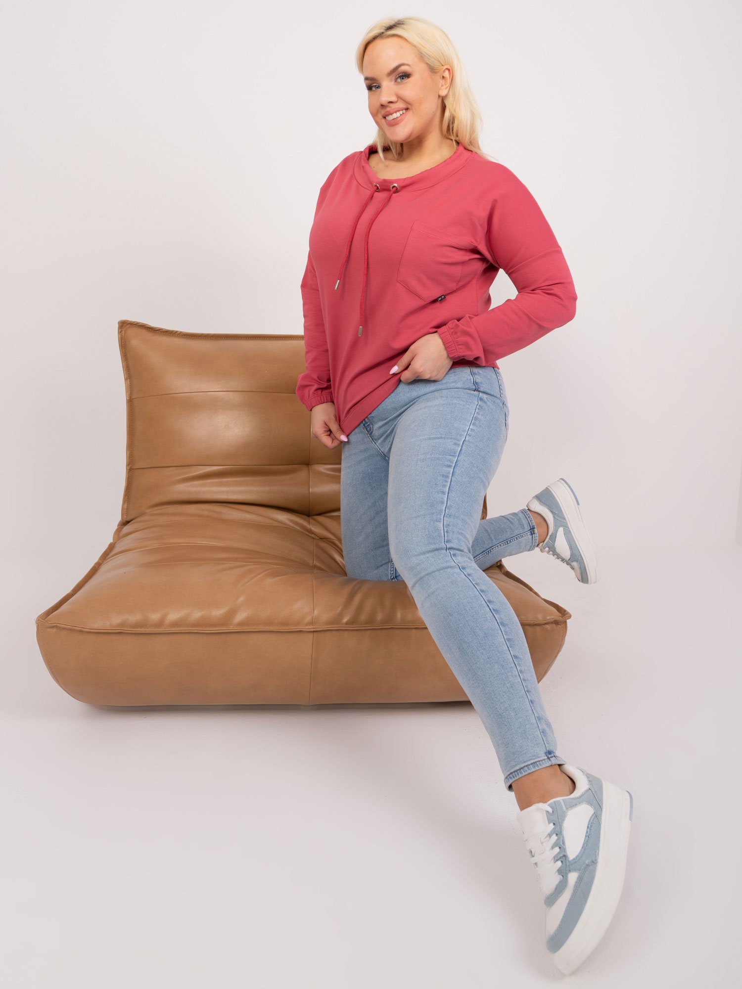 Coral casual cotton blouse plus size
