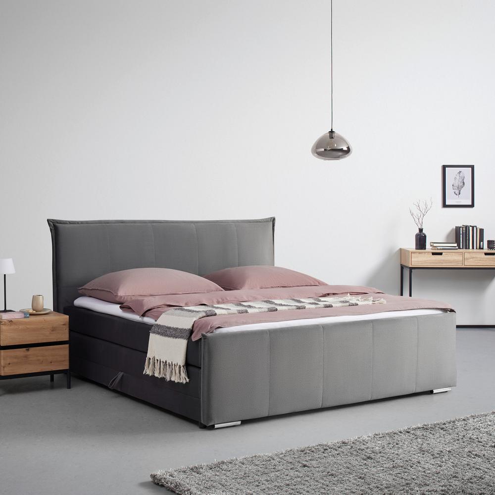 Posteľ Boxspring S Toperom, 200x200 Cm, Sivá