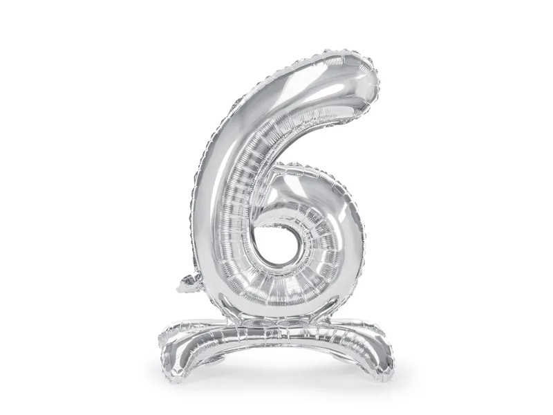 PartyDeco Samostojací fóliový balón 6 strieborný 70 cm