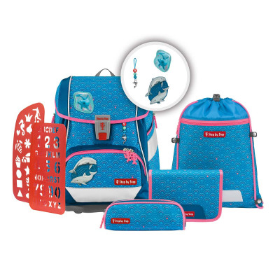 Školská aktovka/batoh 2IN1 PLUS pre prvákov – 6-dielna súprava, Step by Step Dolphin Pippa