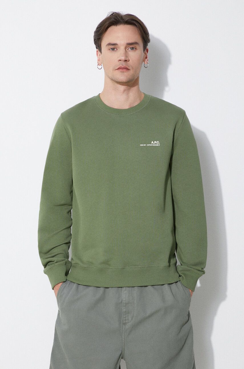 Bavlnená mikina A.P.C. sweat item pánska, zelená farba, jednofarebná, COFBQ-H27608