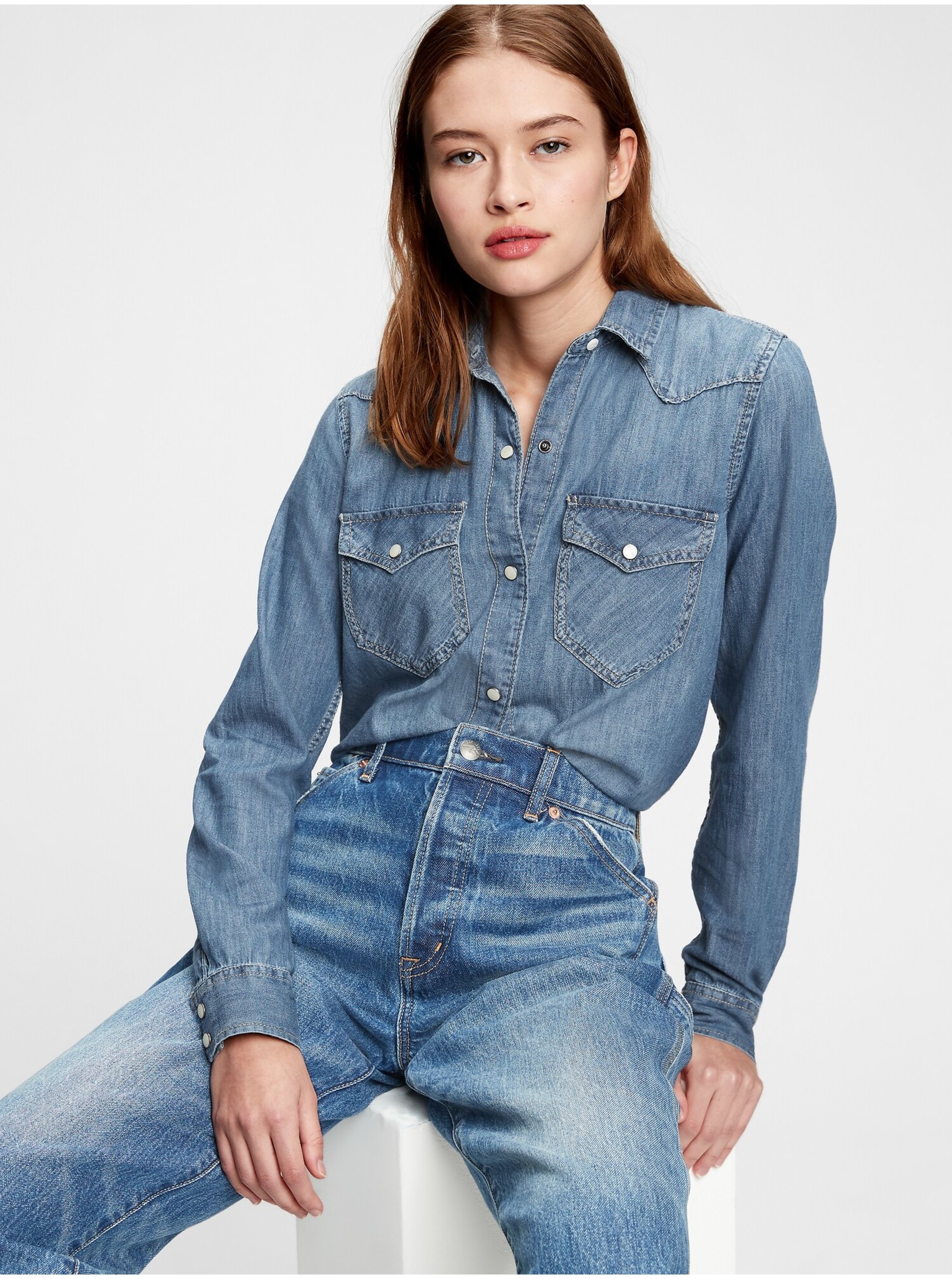 Košeľa denim western Modrá