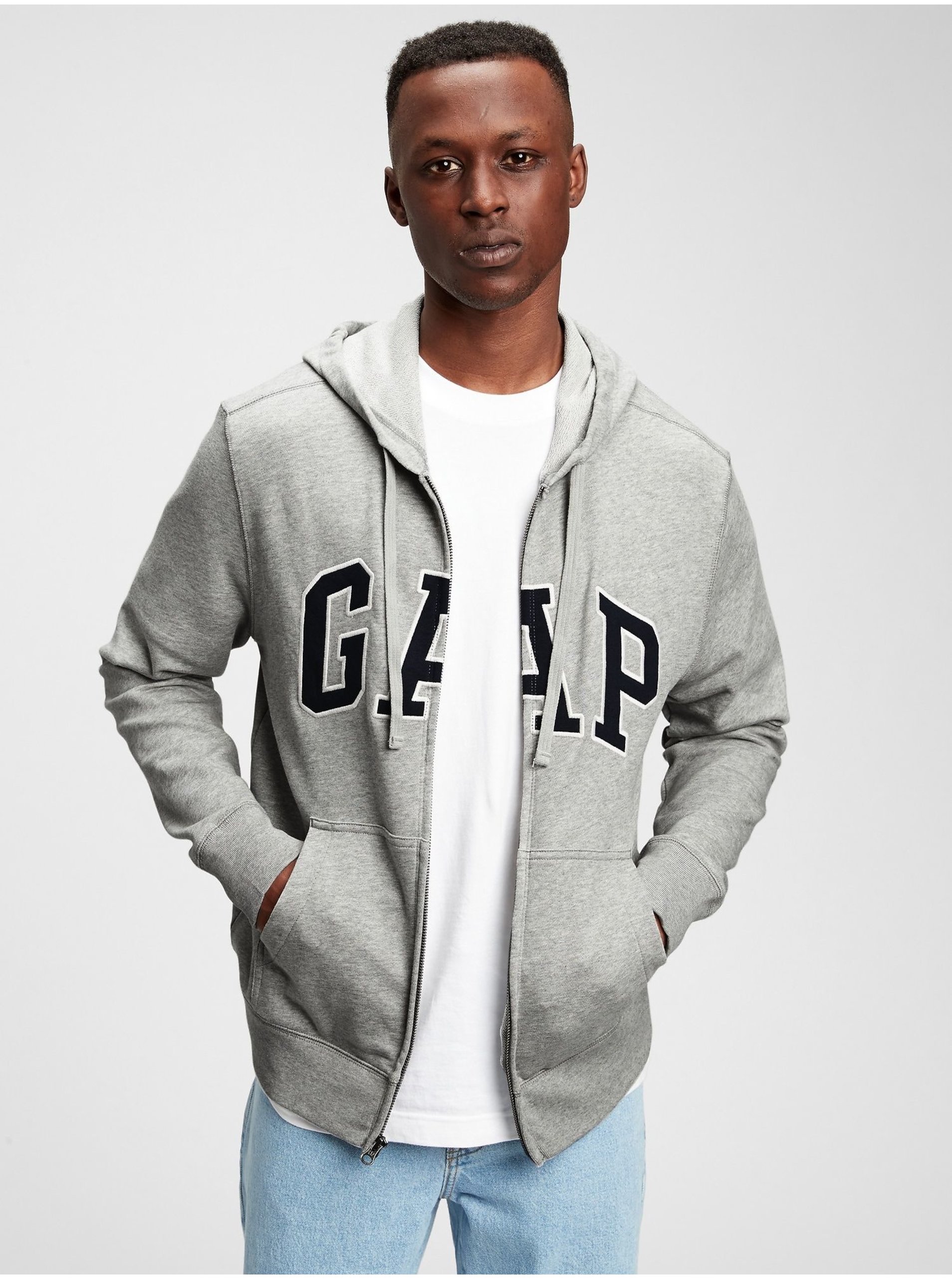 Šedá pánská mikina GAP Logo arch hoodie
