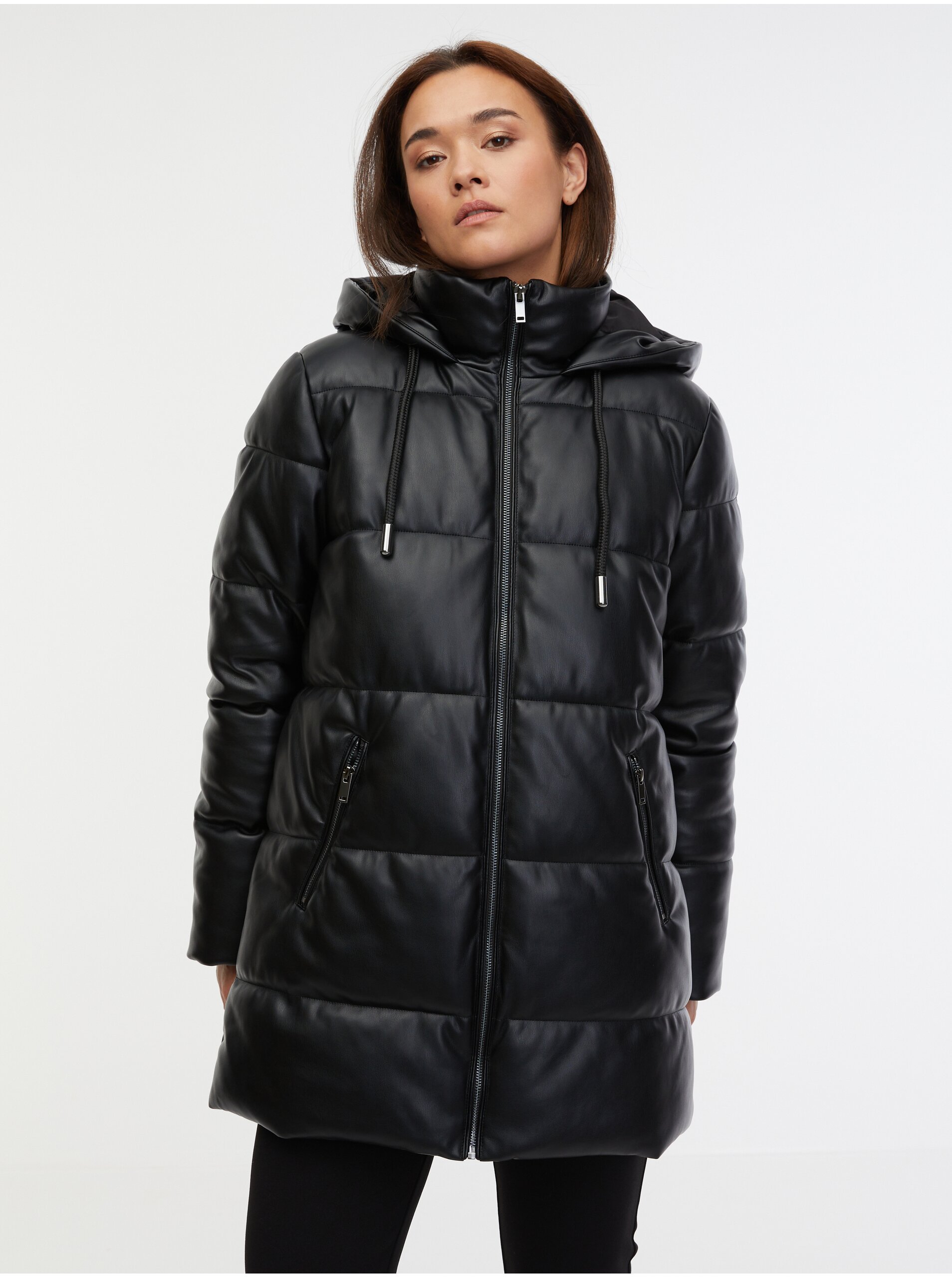 Čierny dámsky prešívaný koženkový kabát ORSAY