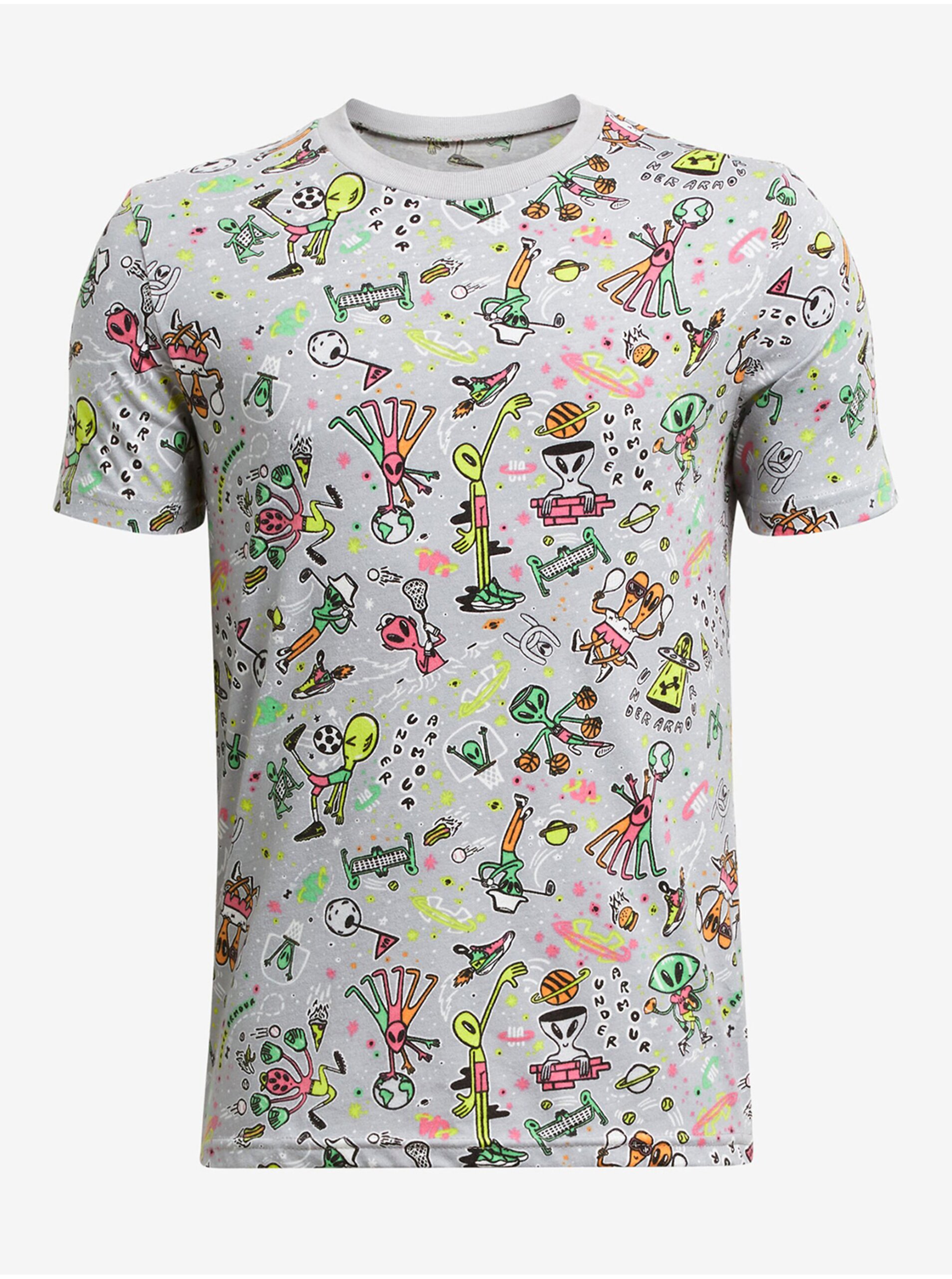 Šedé chlapčenské tričko s potlačou Under Armour UA ALIEN ALL SPORTS SS