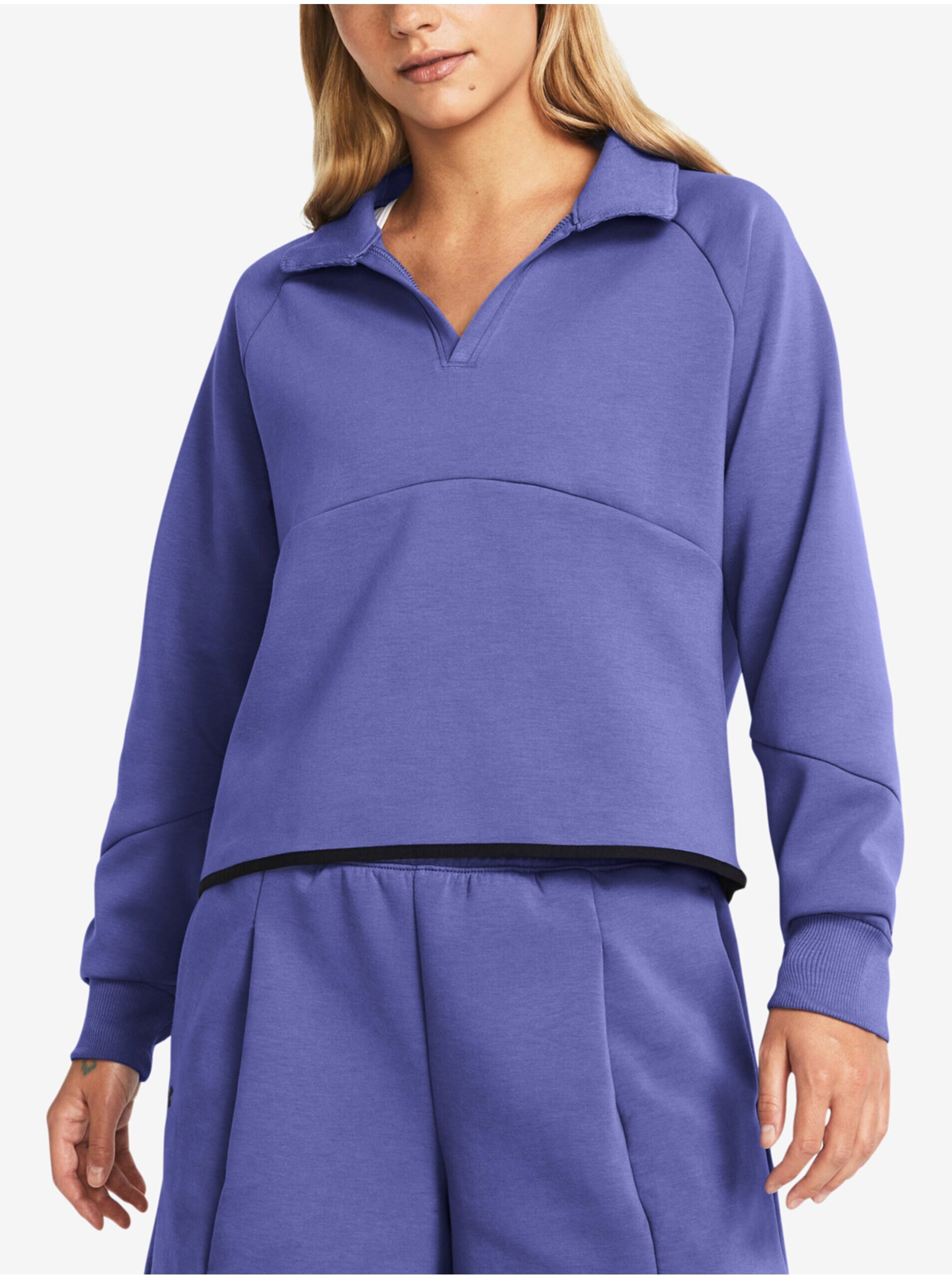Fialová dámska športová mikina s golierom Under Armour Unstoppable Flc Rugby Crop
