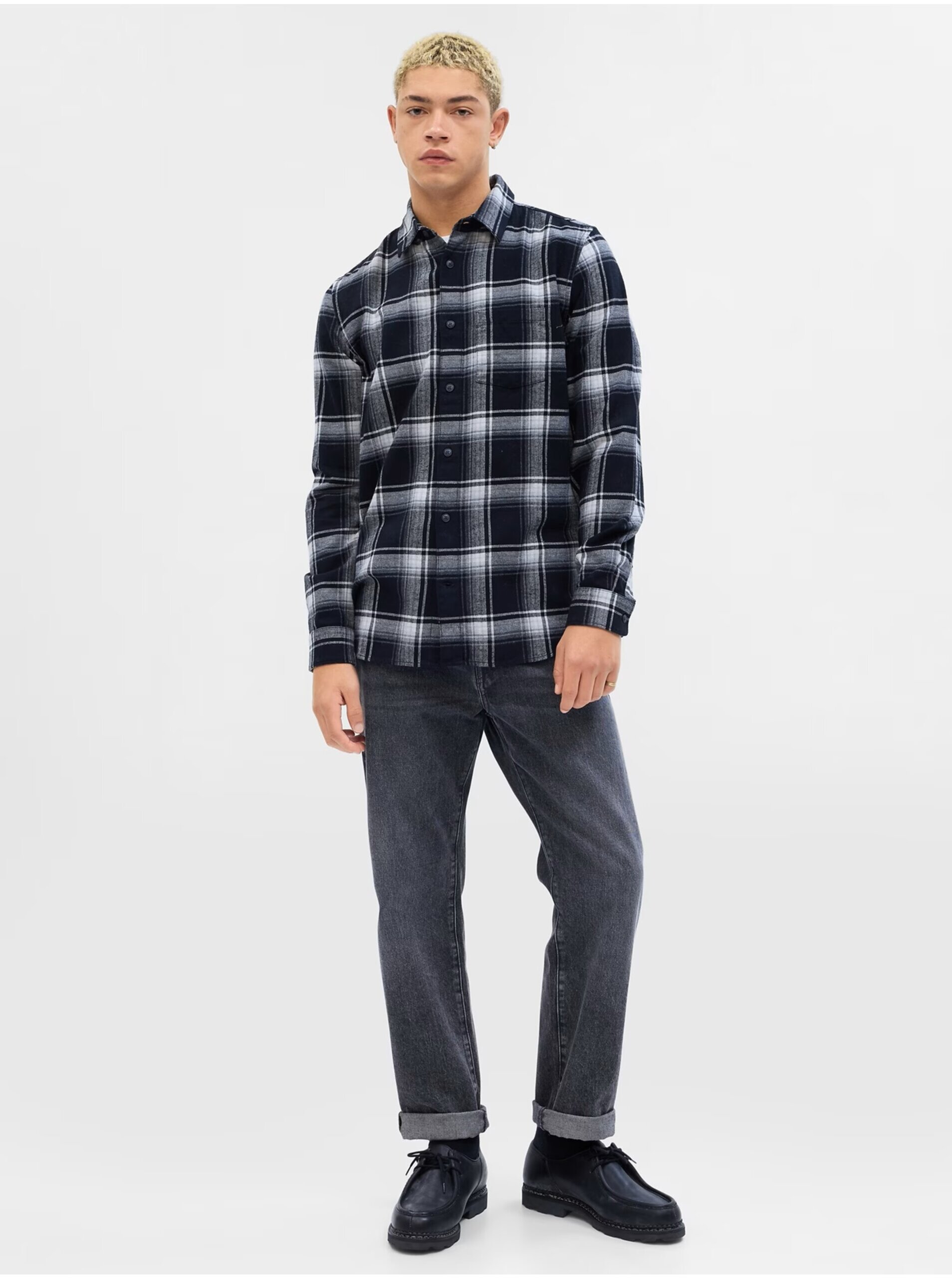 Šedo-čierna pánska flanelová košeľa GAP