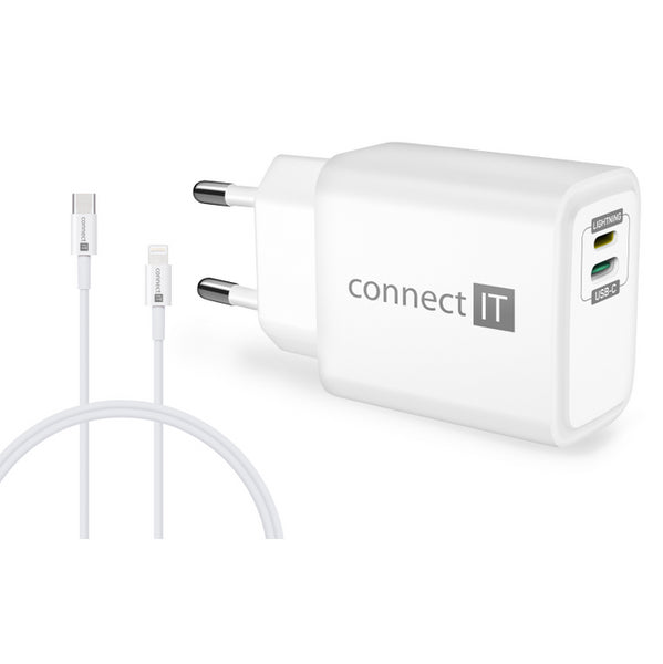 Nabíjačka Connect IT 20W PD, výstup Lightning+USB-C, +kábel