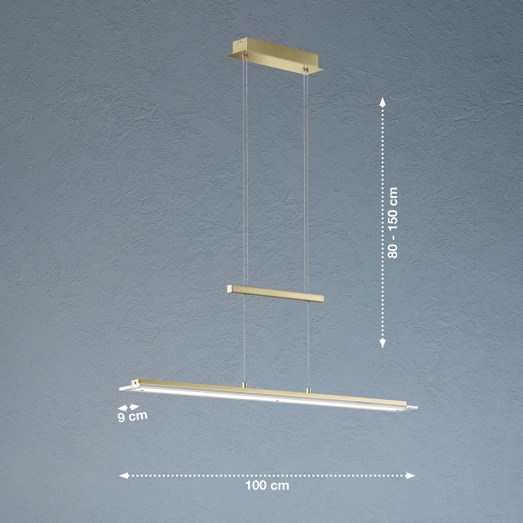Závesné LED svietidlo Tenso, mosadzná farba, dĺžka 100 cm, CCT