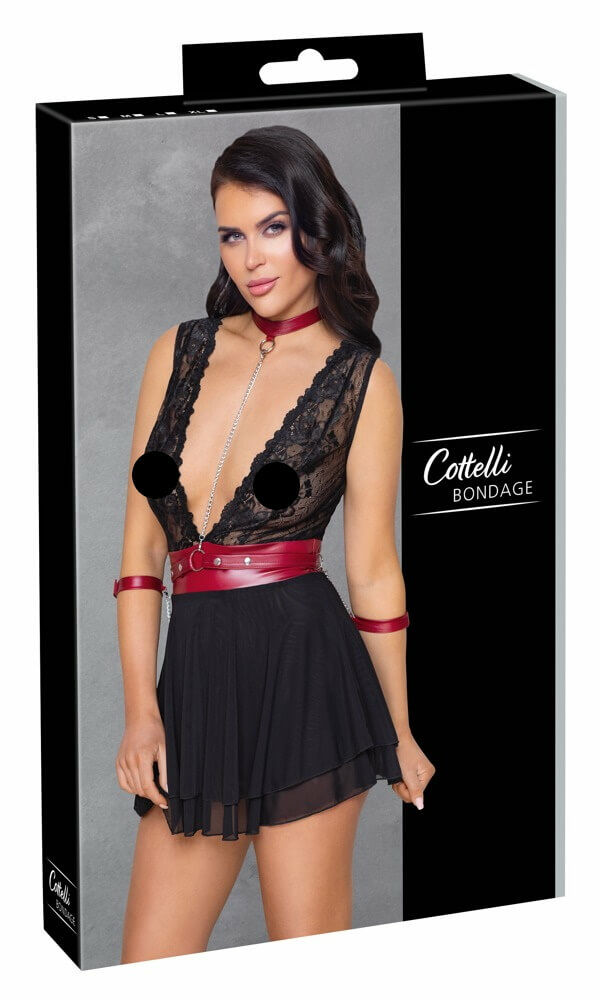 Cottelli Bondage - čipkovaná detská košieľka s popruhom za krk (čierna)