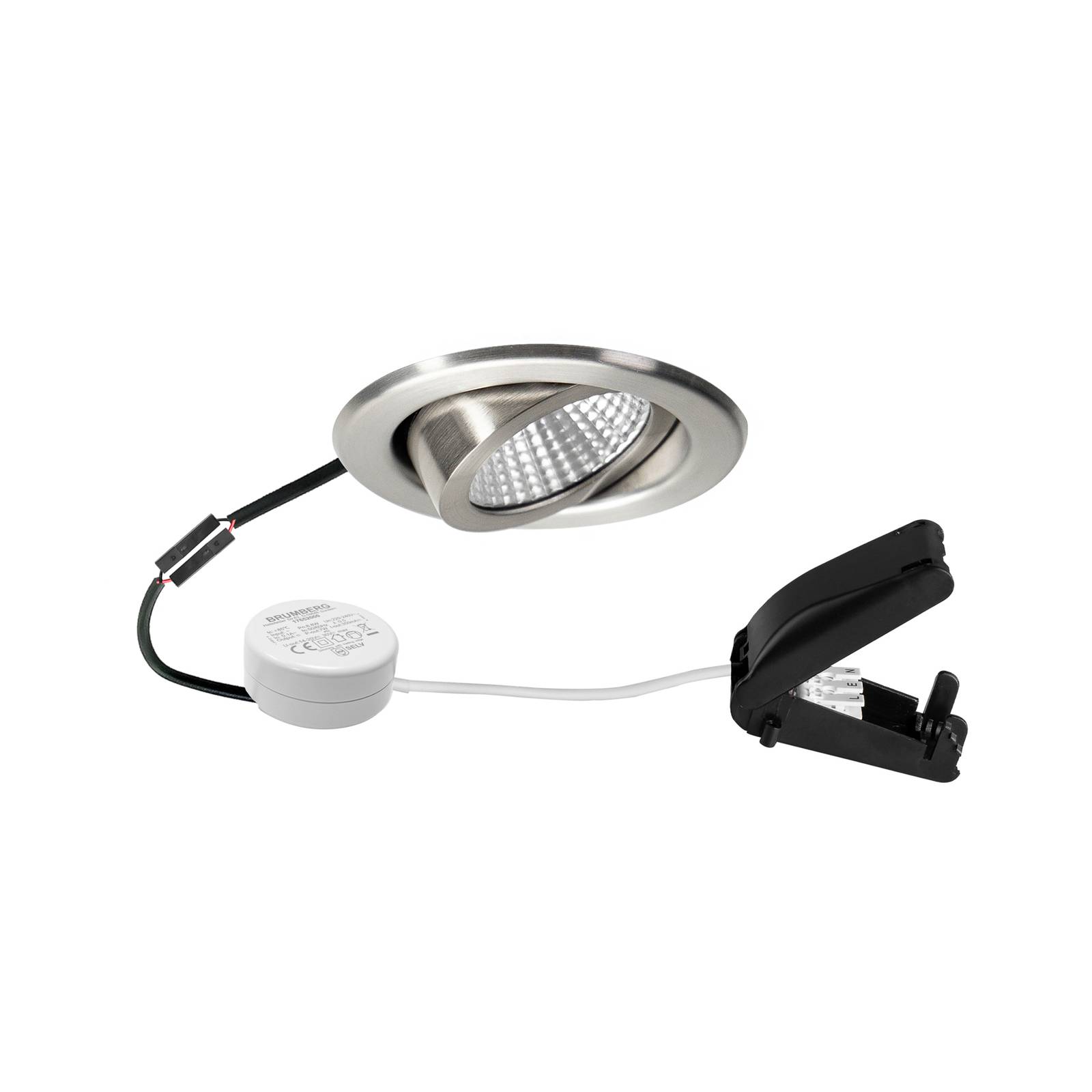 BRUMBERG Spot BB09 RC, kruhový ovládač, pripojovacia skrinka, nerezová oceľ