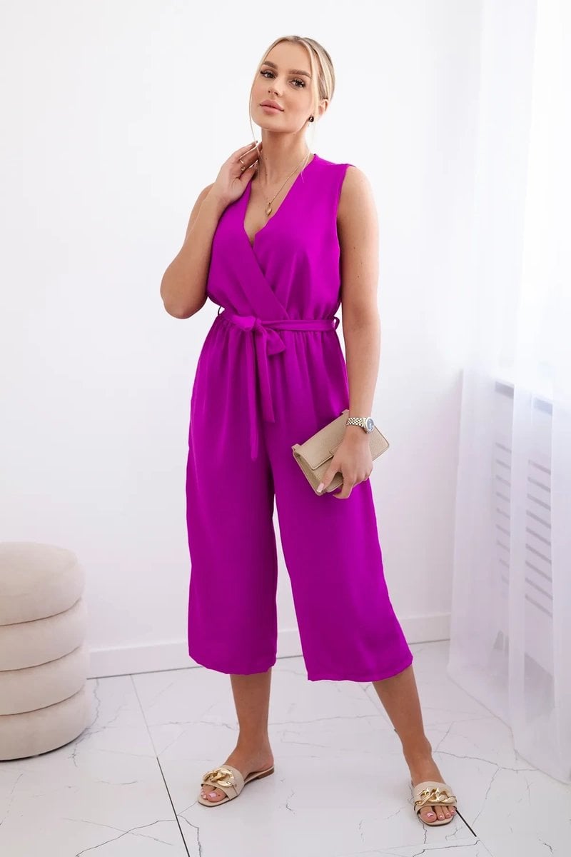 Jumpsuit with ties at the waist with straps in dark purple color