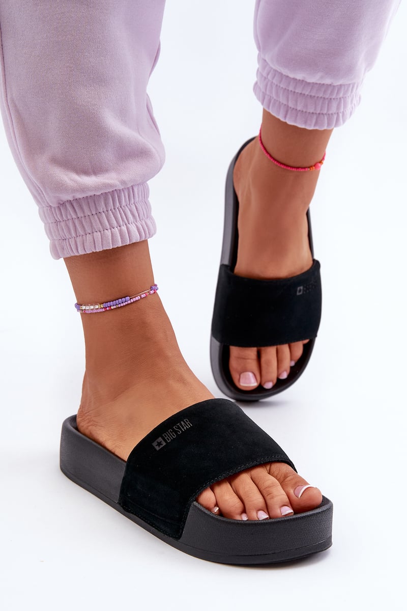 Women's Suede Platform Slippers Big Star Black