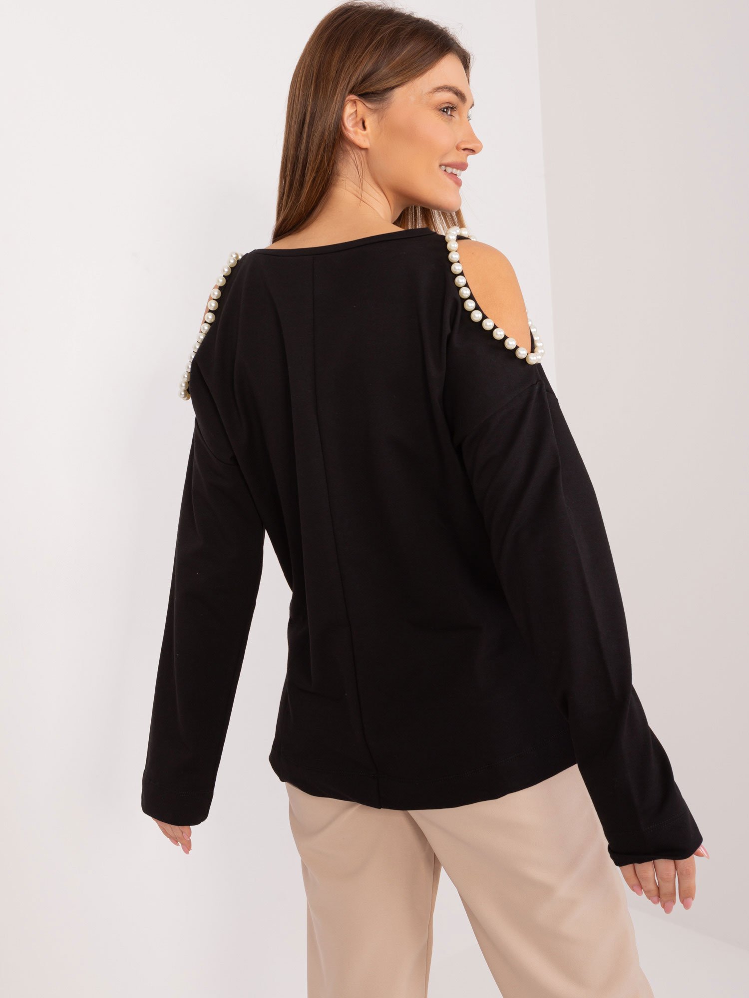 Black women's long sleeve blouse with appliqué