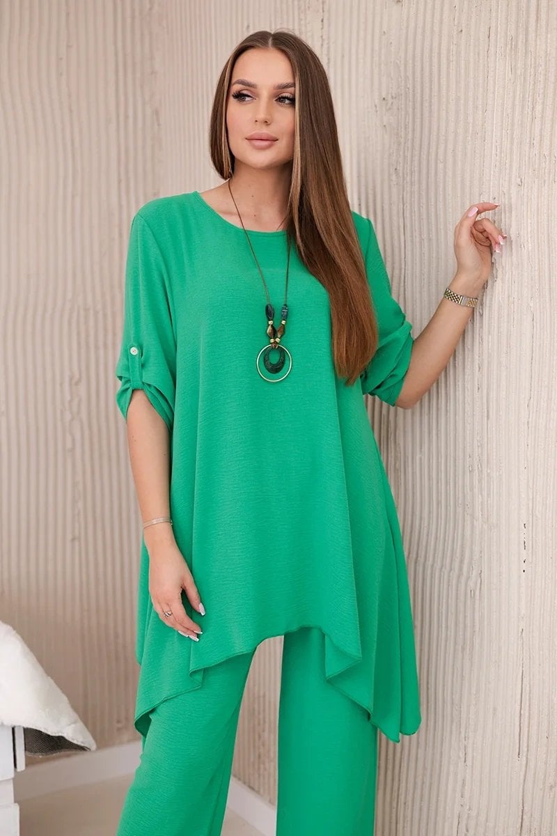 Set of blouse + trousers with pendant light green color