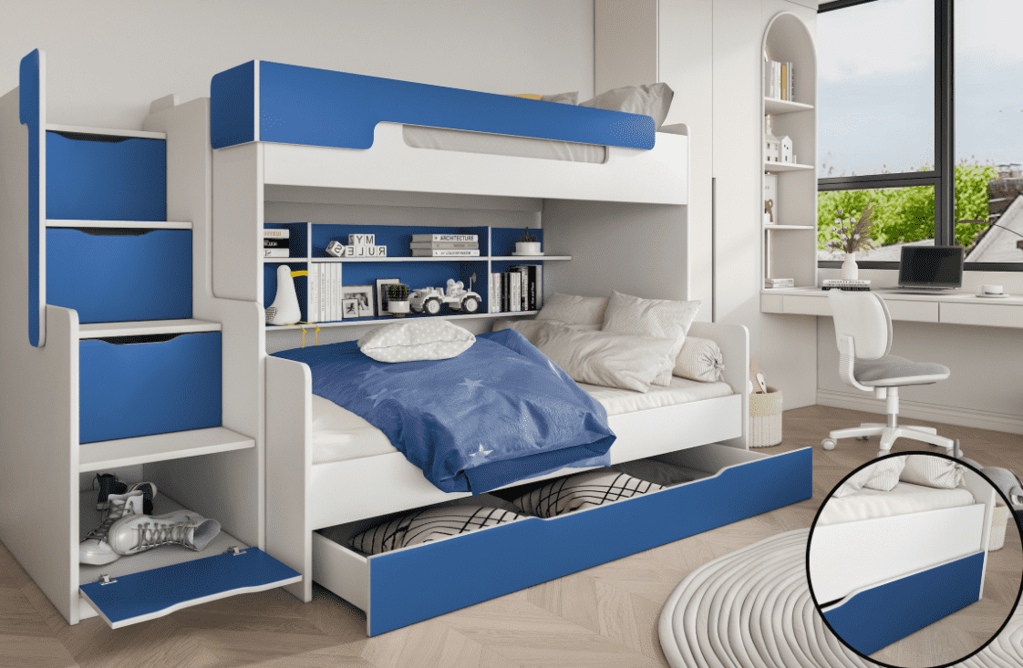 ArtBed Detská poschodová posteľ HARRY | biela/modrá