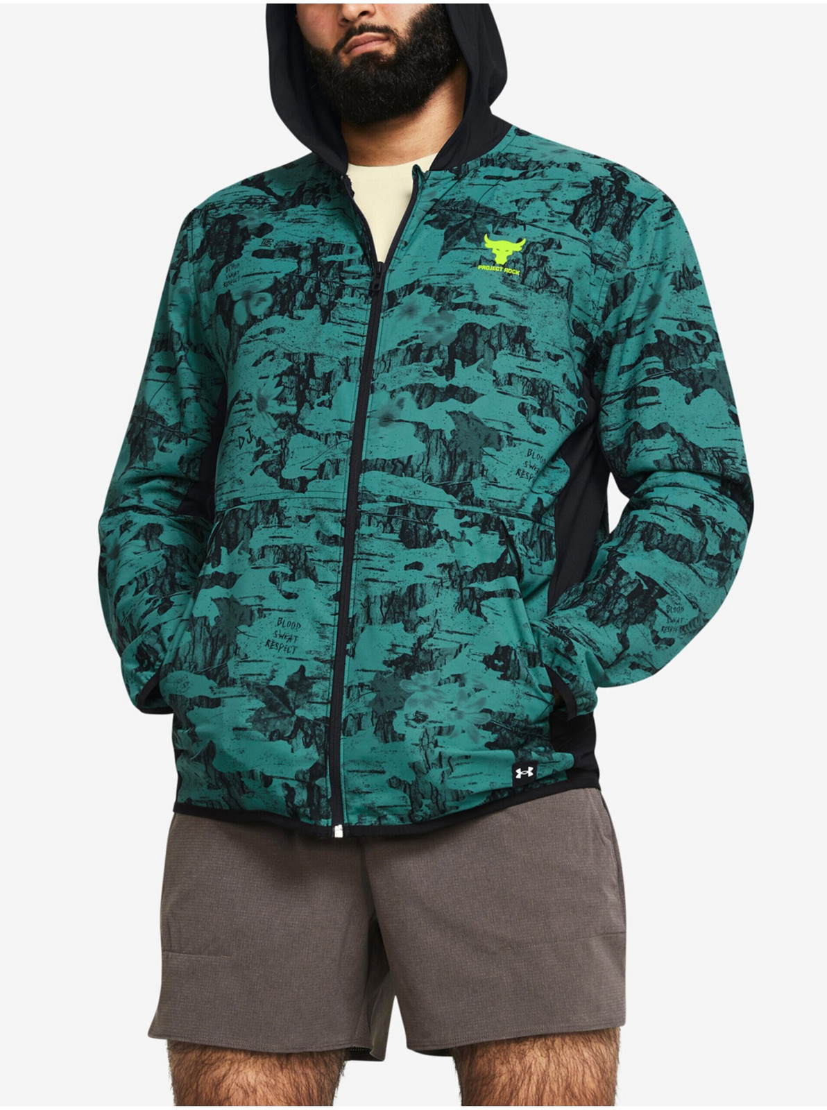 Modrá pánska vzorovaná bunda Under Armour Pjt Rck Iso Tide Hybrid Jkt-BLU