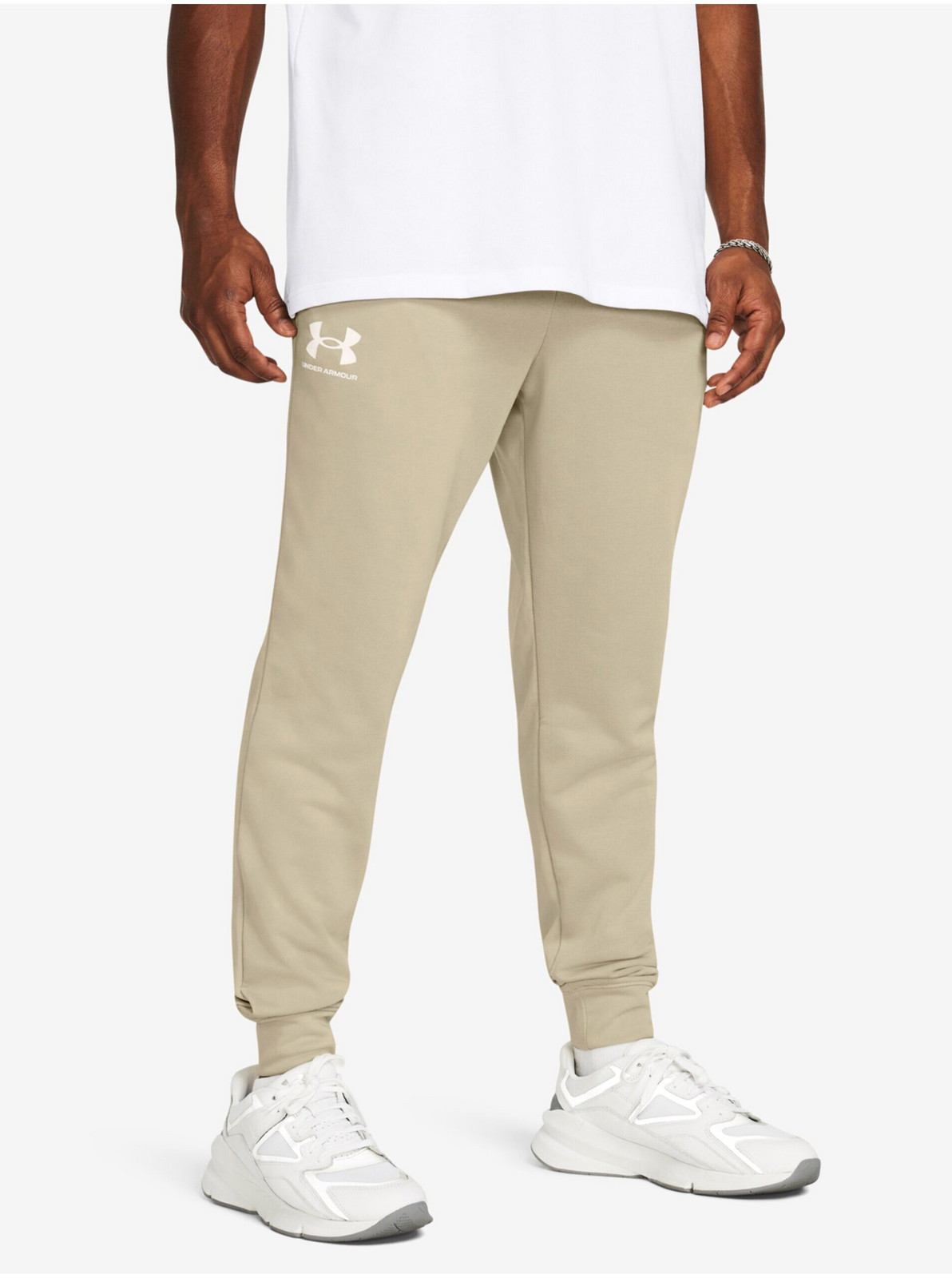 Béžové pánske tepláky Under Armour UA Rival Terry Jogger