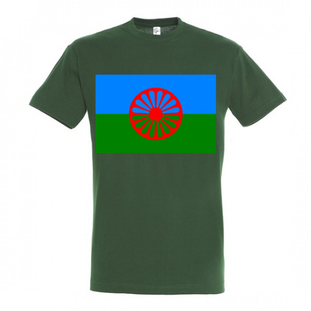 Tričko s rómskou vlajkou - tmavo zelené, XL