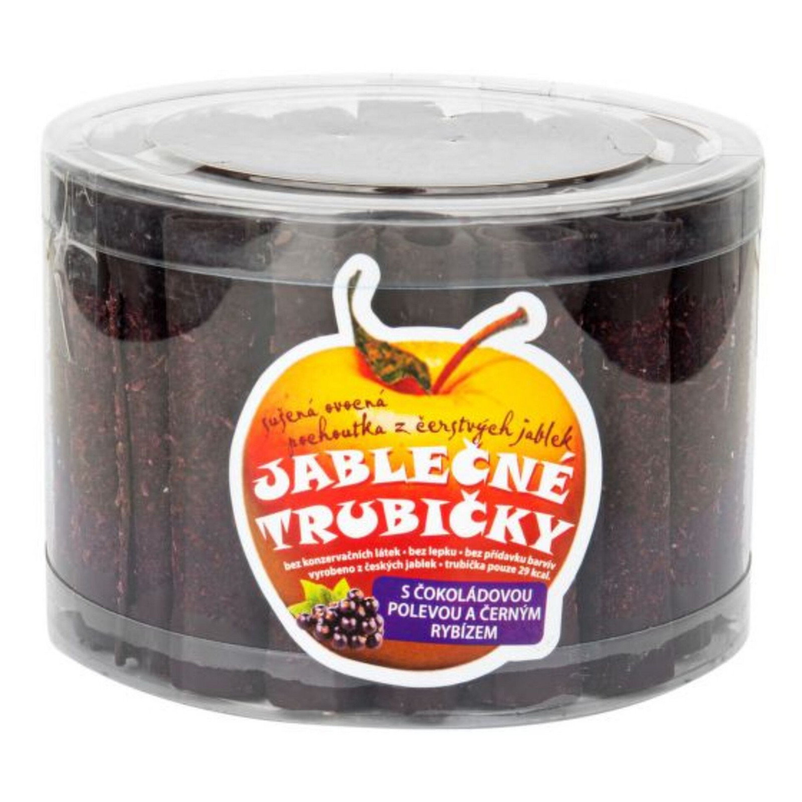Bioprodukt JT Trubičky jablčné s čiernymi ríbezľami a čokoládou - dóza 540 g