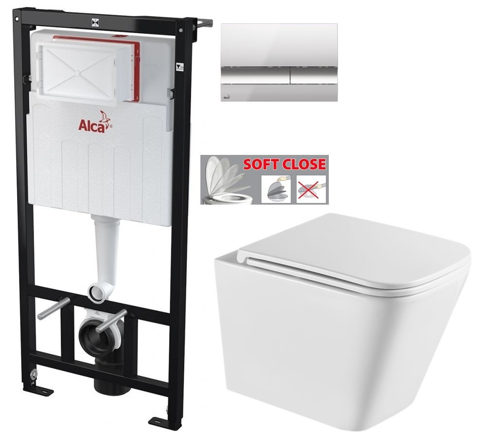 ALCADRAINSádromodul - predstenový inštalačný systém s chrómovým tlačidlom M1721 + WC INVENA FLORINA WITH SOFT se sedlem RIMLESS AM101/1120 M1721 FL1