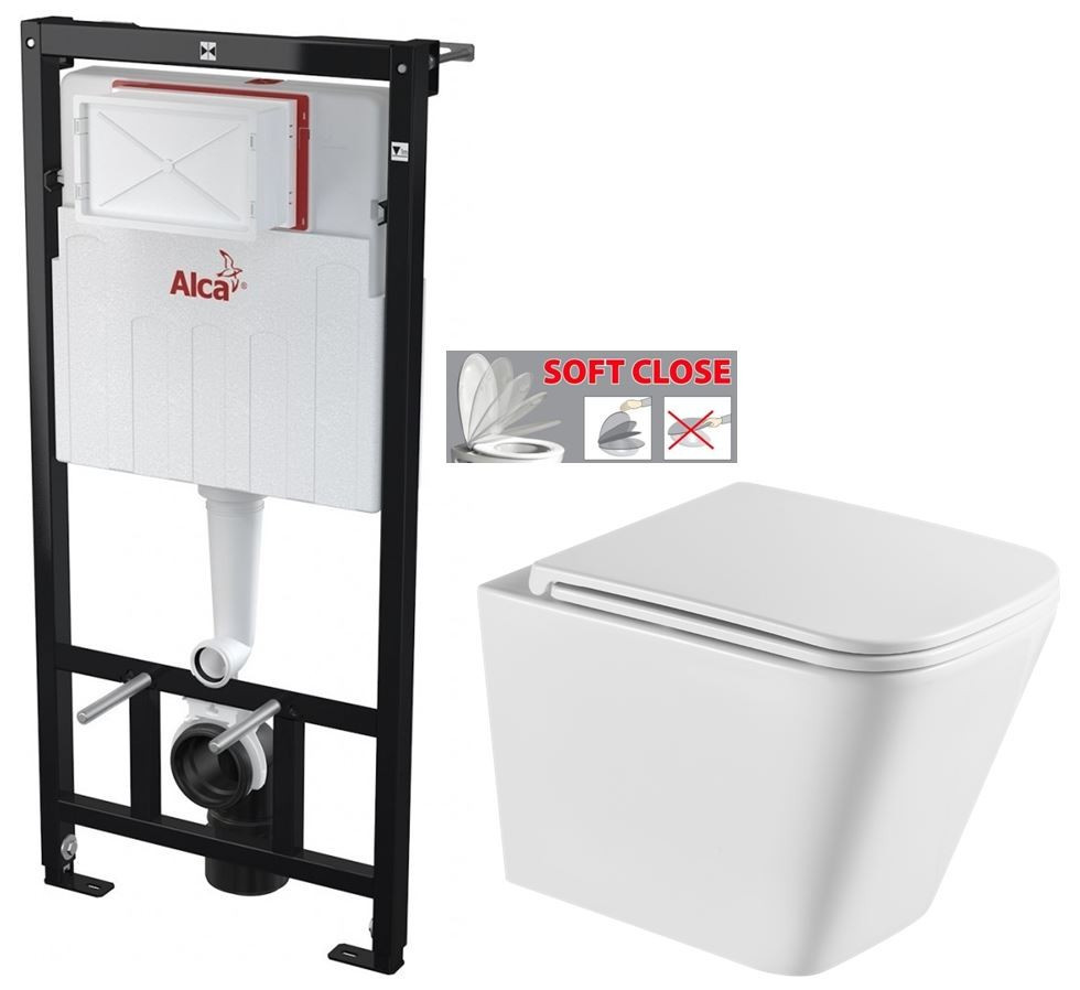 ALCADRAINSádromodul - predstenový inštalačný systém bez tlačidla + WC INVENA FLORINA WITH SOFT se sedlem RIMLESS AM101/1120 X FL1