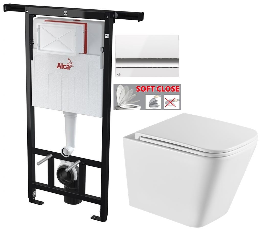 ALCADRAINJádromodul - predstenový inštalačný systém s bielym / chróm tlačidlom M1720-1 + WC INVENA FLORINA WITH SOFT se sedlem RIMLESS AM102/1120 M1720-1 FL1