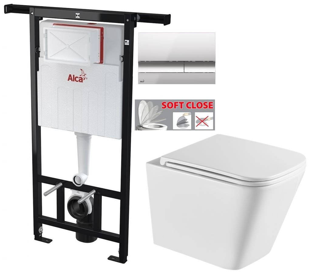 ALCADRAINJádromodul - predstenový inštalačný systém s chrómovým tlačidlom M1721 + WC INVENA FLORINA WITH SOFT se sedlem RIMLESS AM102/1120 M1721 FL1