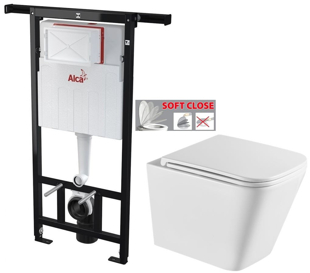ALCADRAIN Jádromodul - predstenový inštalačný systém bez tlačidla + WC INVENA FLORINA WITH SOFT se sedlem RIMLESS AM102/1120 X FL1
