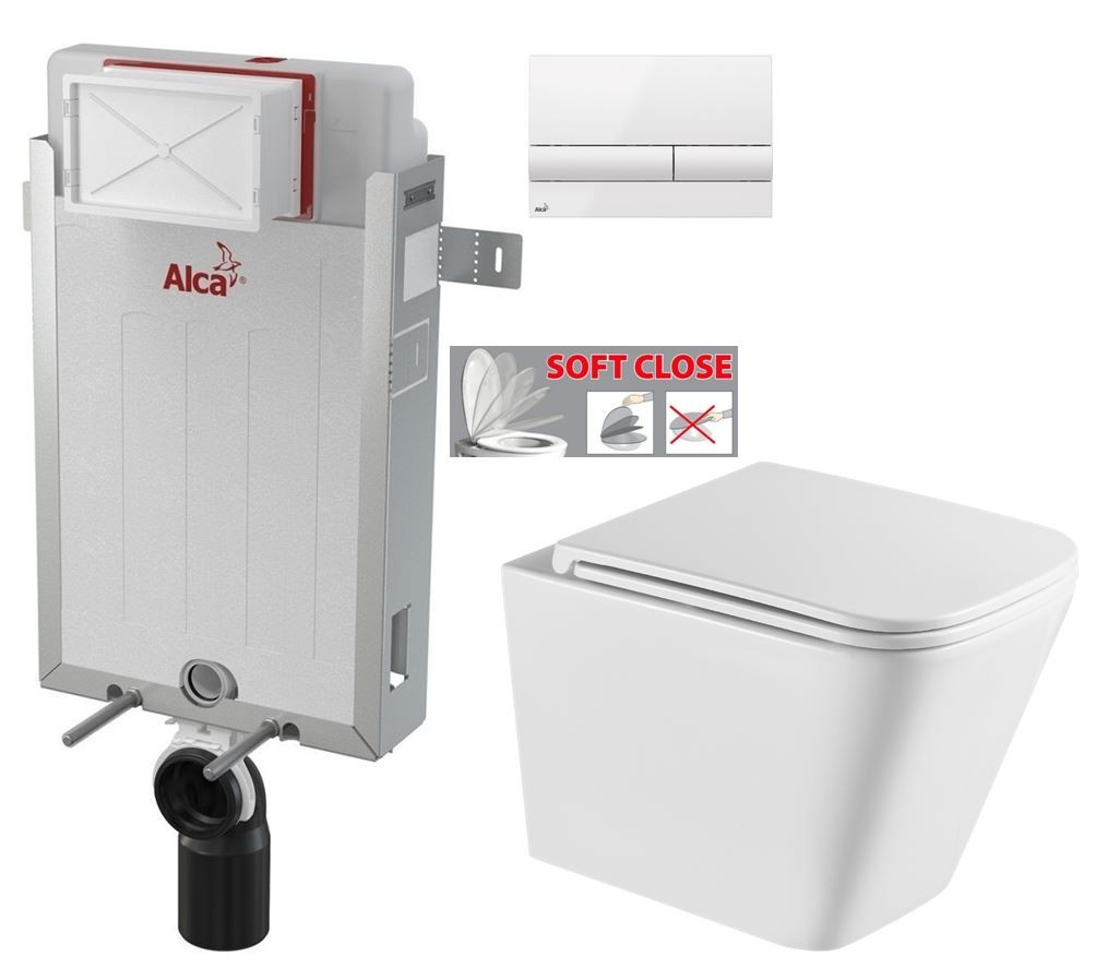 ALCADRAIN Renovmodul - predstenový inštalačný systém s bielym tlačidlom M1710 + WC INVENA FLORINA WITH SOFT se sedlem RIMLESS AM115/1000 M1710 FL1