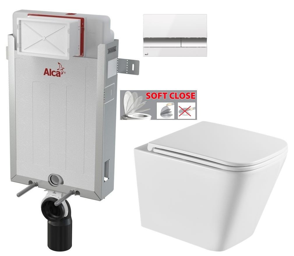 ALCADRAIN Renovmodul - predstenový inštalačný systém s bielym / chróm tlačidlom M1720-1 + WC INVENA FLORINA WITH SOFT se sedlem RIMLESS AM115/1000 M1720-1 FL1