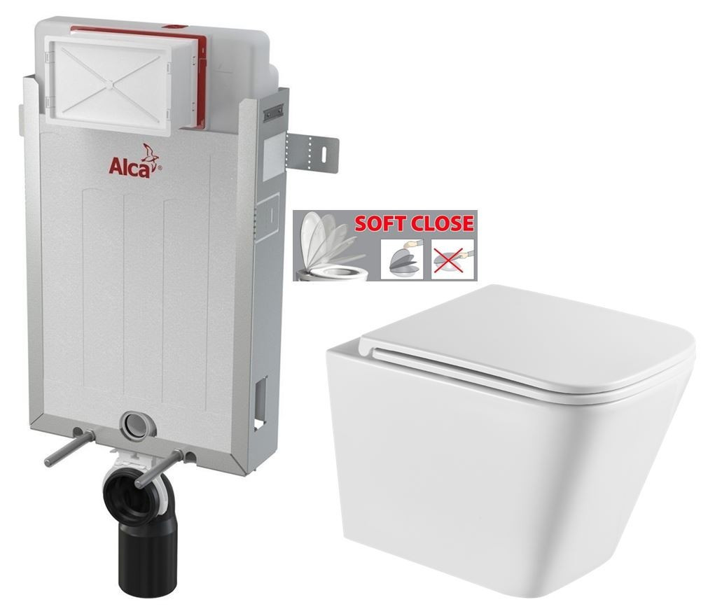 ALCADRAIN Renovmodul - predstenový inštalačný systém bez tlačidla + WC INVENA FLORINA WITH SOFT se sedlem RIMLESS AM115/1000 X FL1