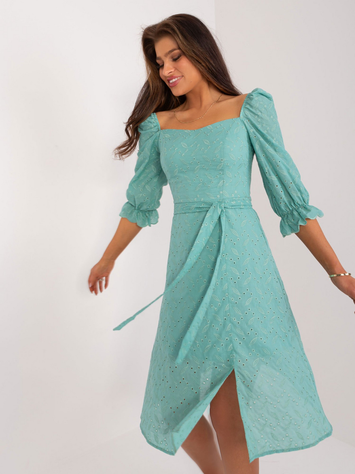 Mint midi dress with puffy sleeves