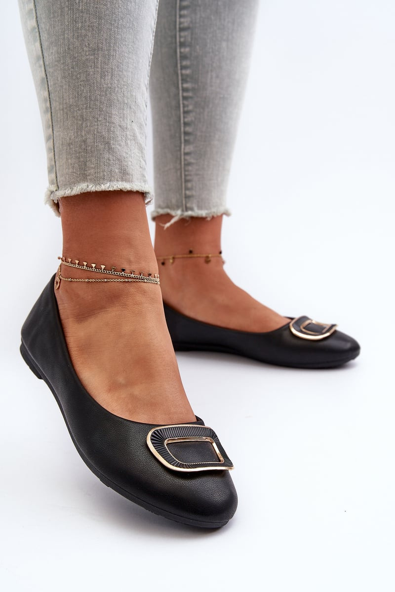 Black ballerinas made of eco-leather with Enicoria decoration