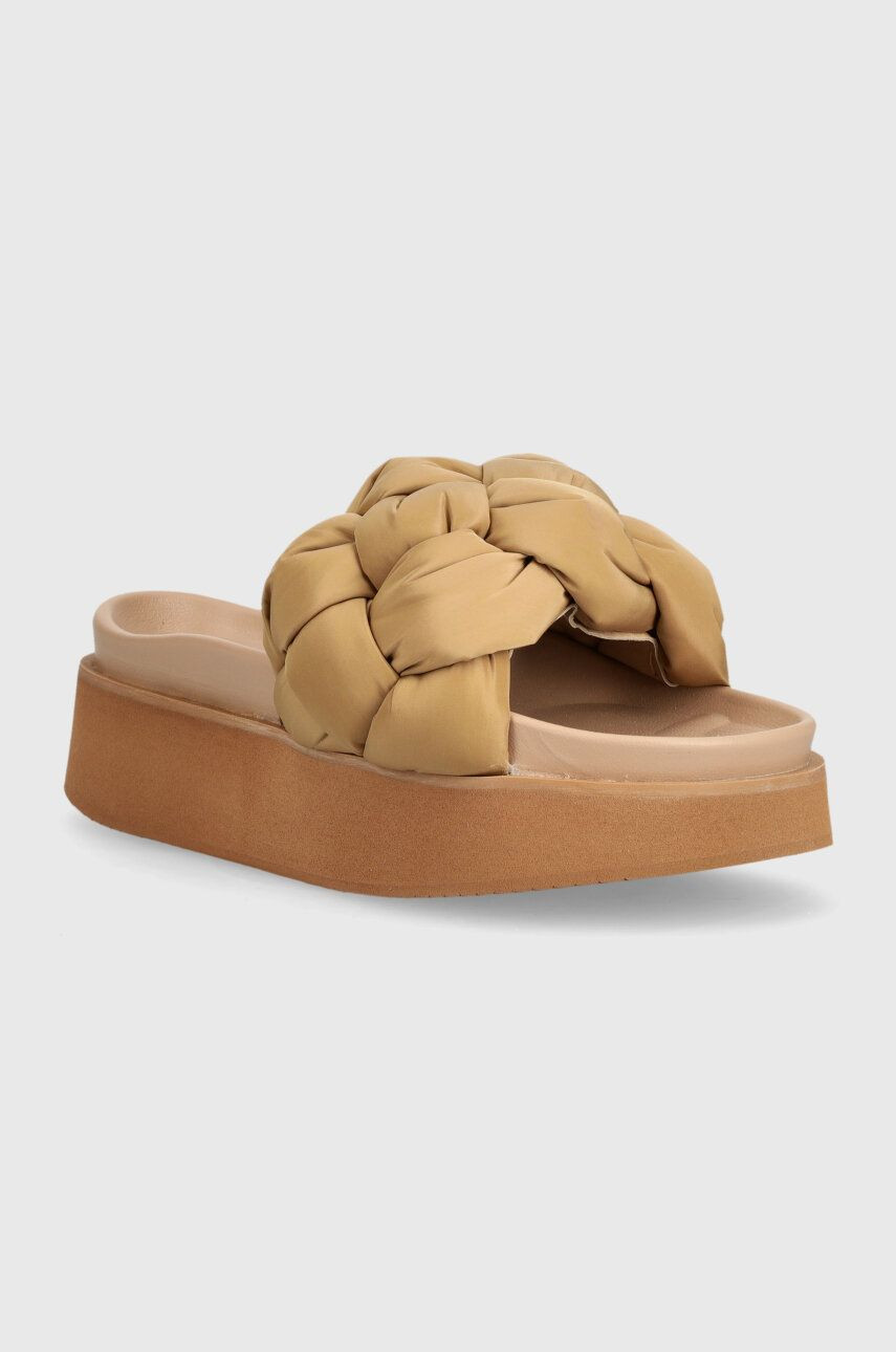 Šľapky Inuikii Puffer Braided dámske, béžová farba, na platforme, 70103-177